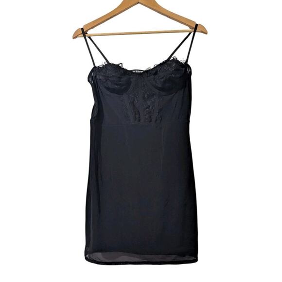 Urban Outfitters Brenna Mesh Bustier Lace Mini Dress Size Large Black Z - Picture 1 of 6